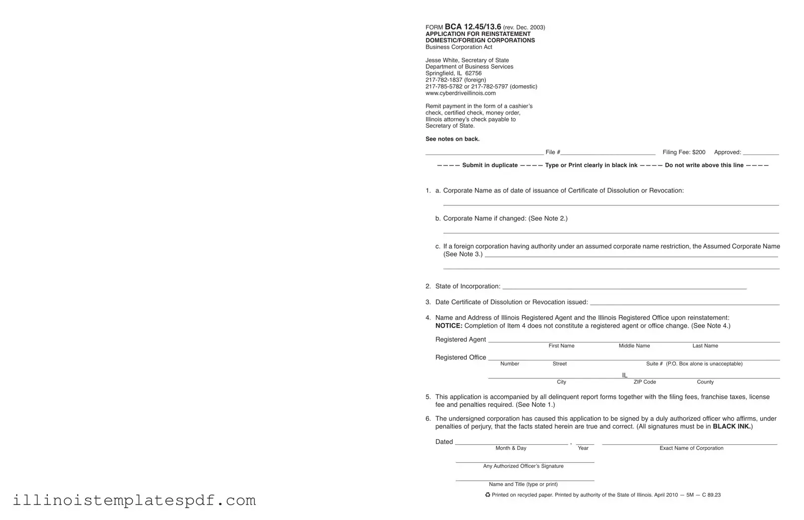 Official Bca 12 45 Illinois Form in PDF