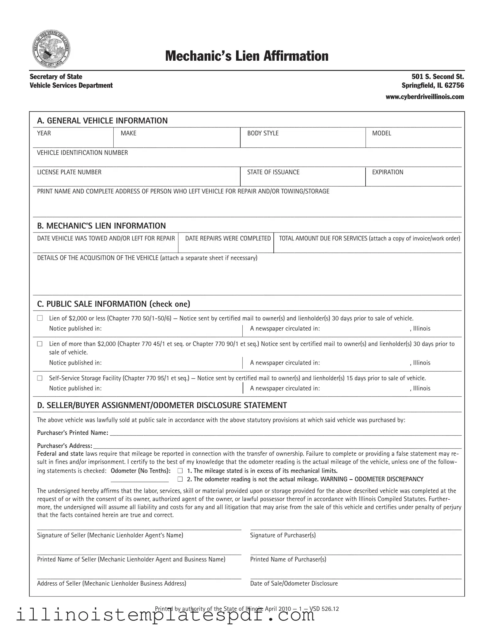 Official Cyberdrive Illinois Mechanics Lien Form in PDF