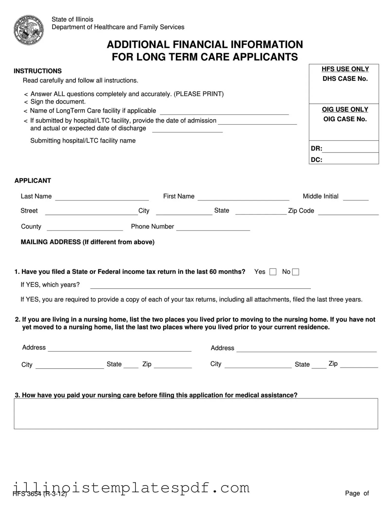 Official Hfs 3654 Illinois Form in PDF