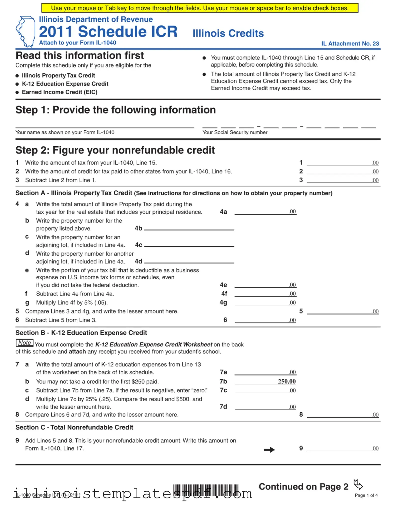 Official Icr Illinois Dept Form in PDF