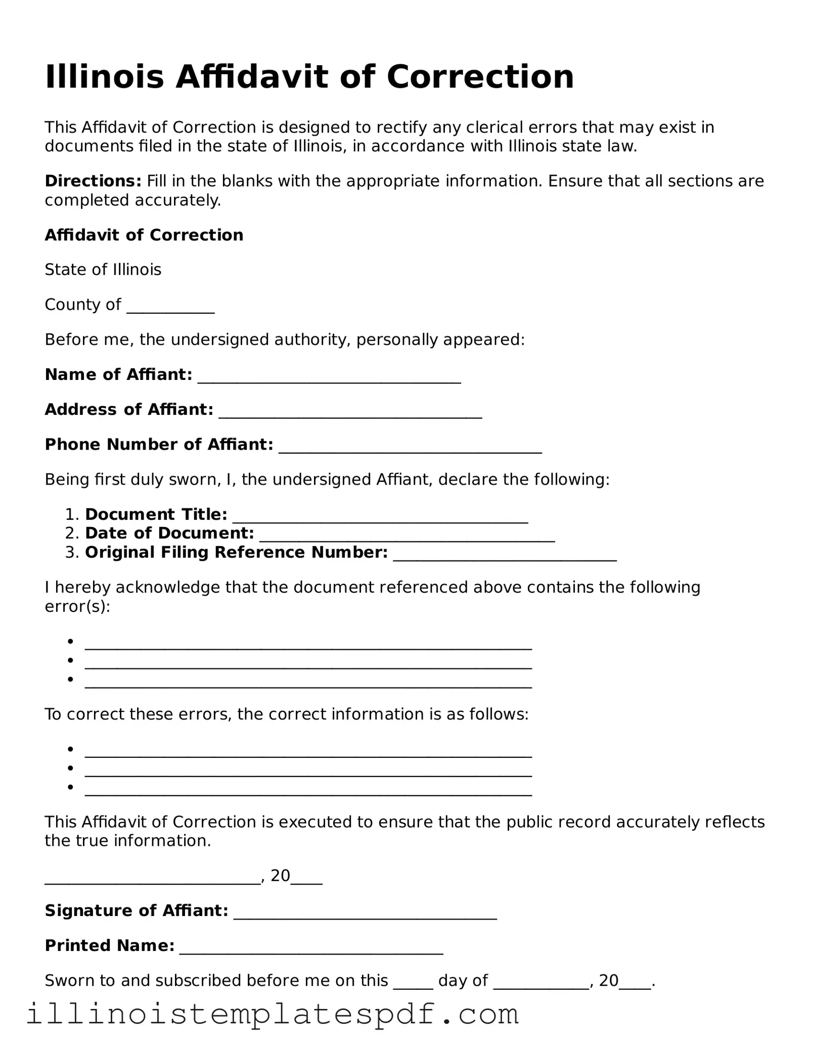 Illinois Affidavit of Correction Template