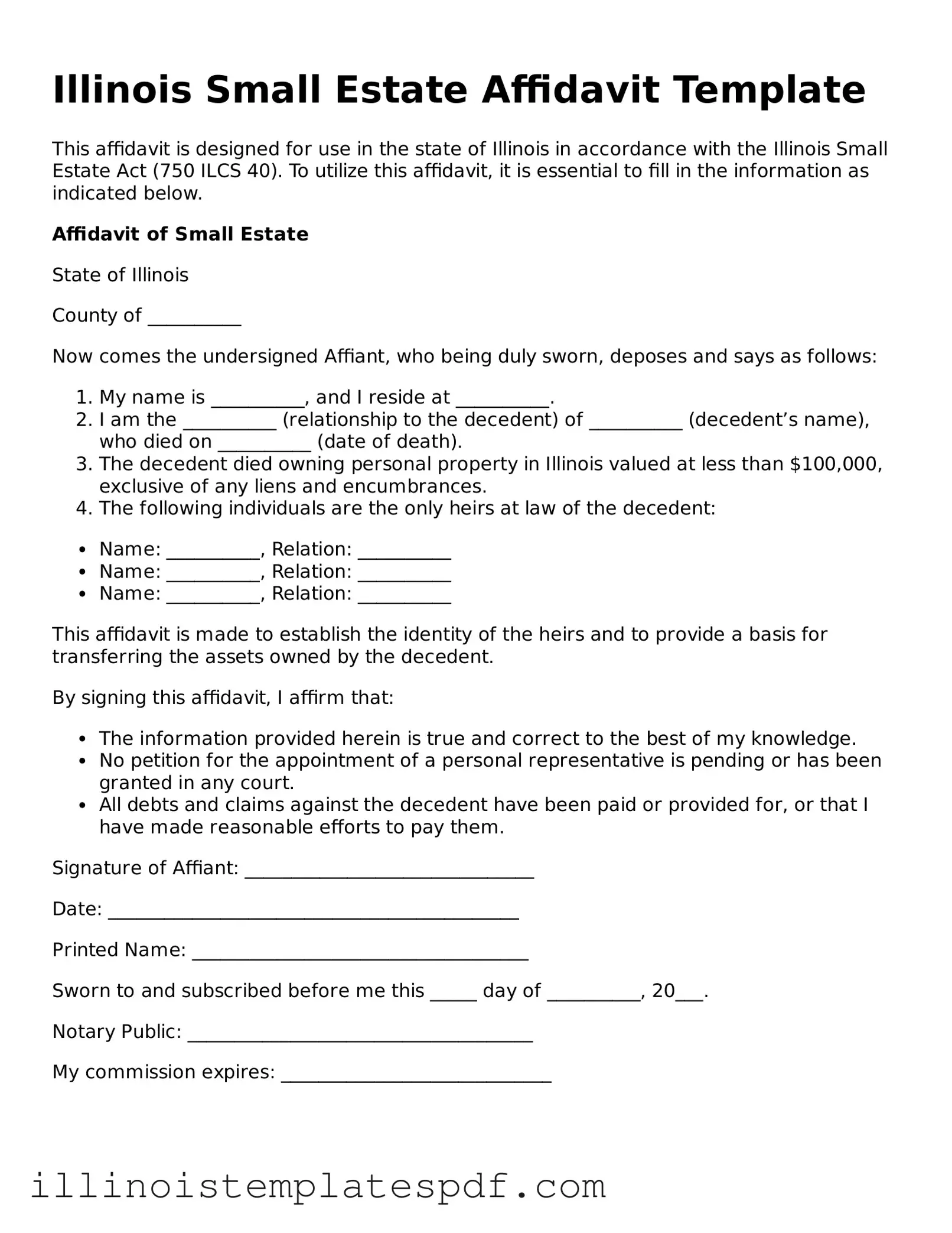 Illinois Small Estate Affidavit Template