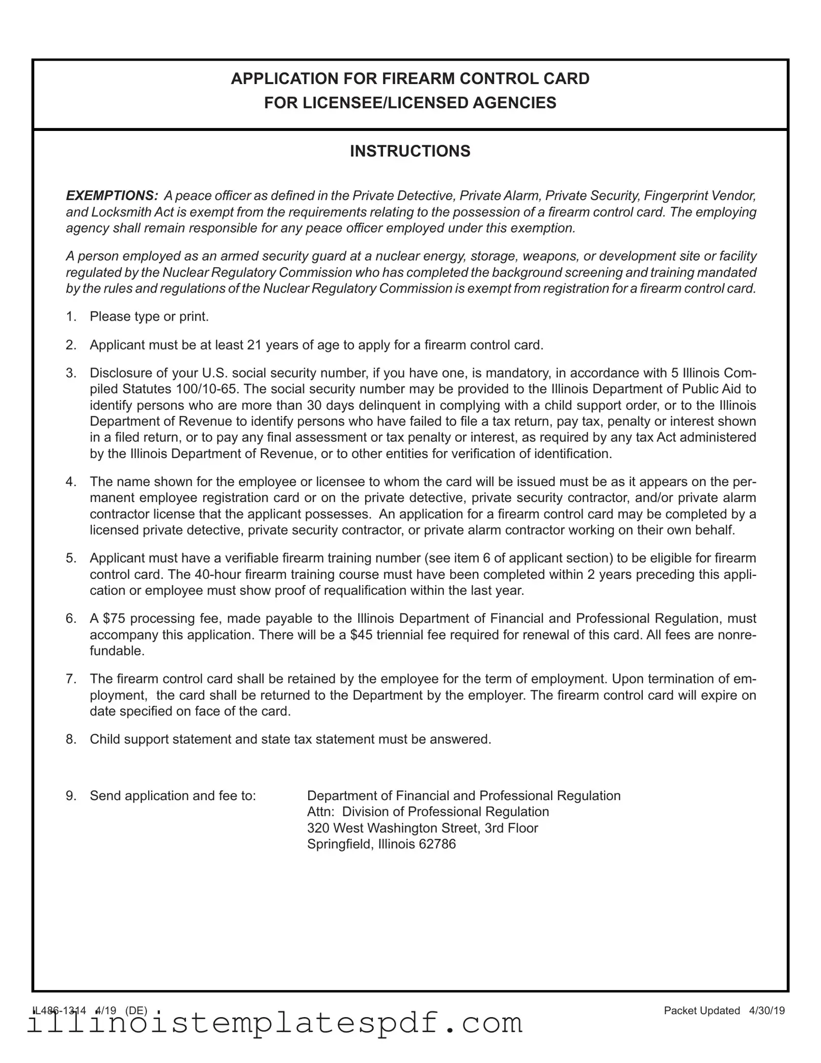 Official Illinois Application Firearm Form in PDF