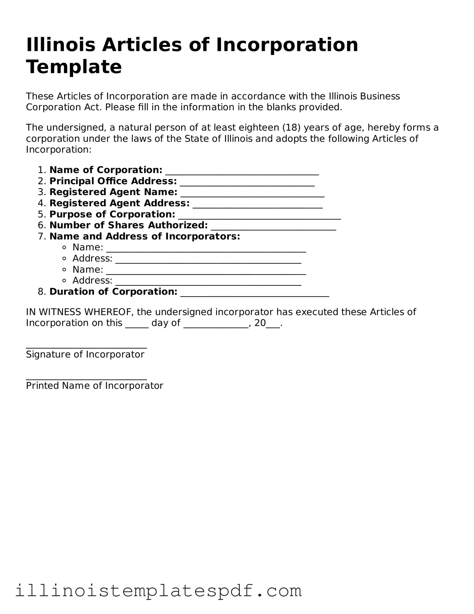 Illinois Articles of Incorporation Template