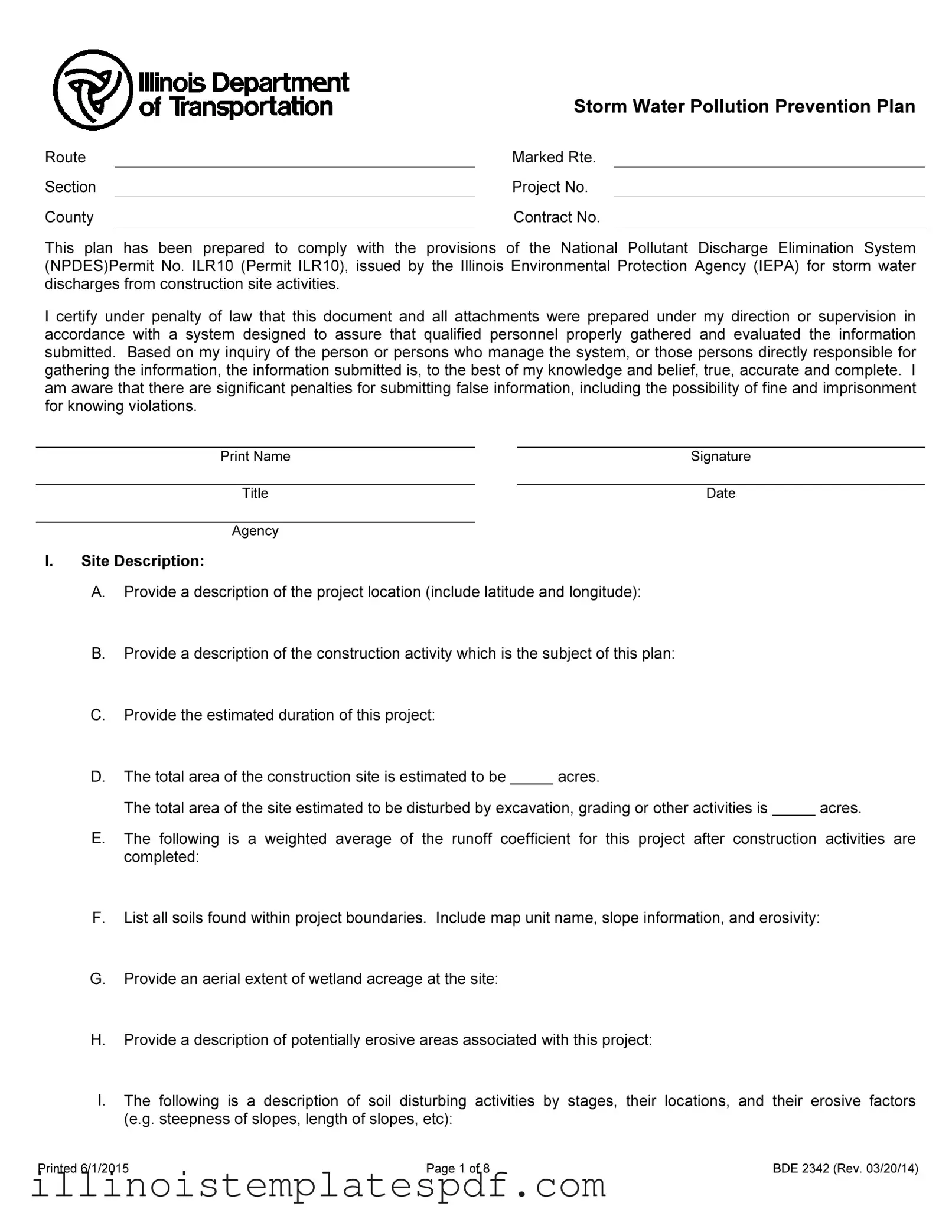 Official Illinois Bde 2342 Form in PDF