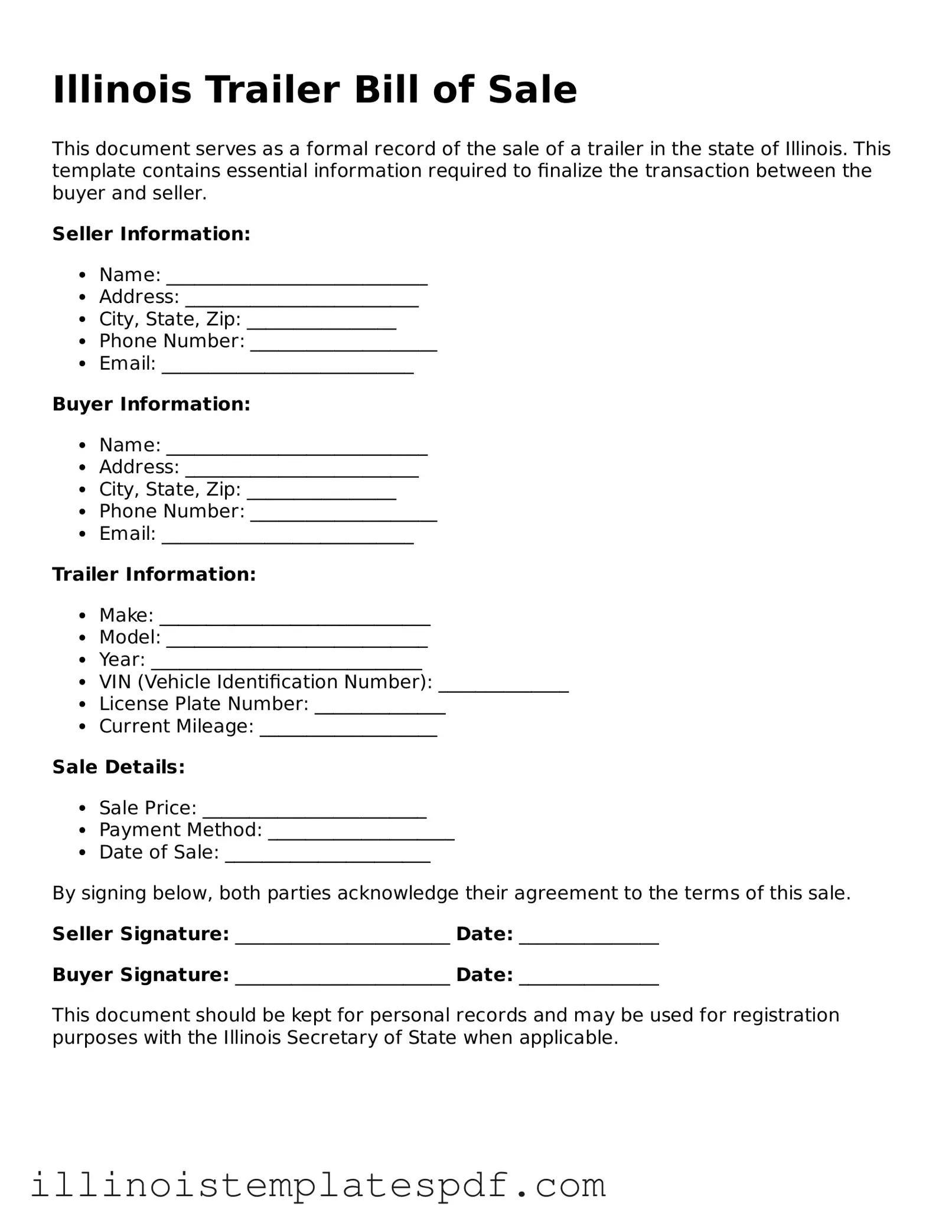 Illinois Trailer Bill of Sale Template