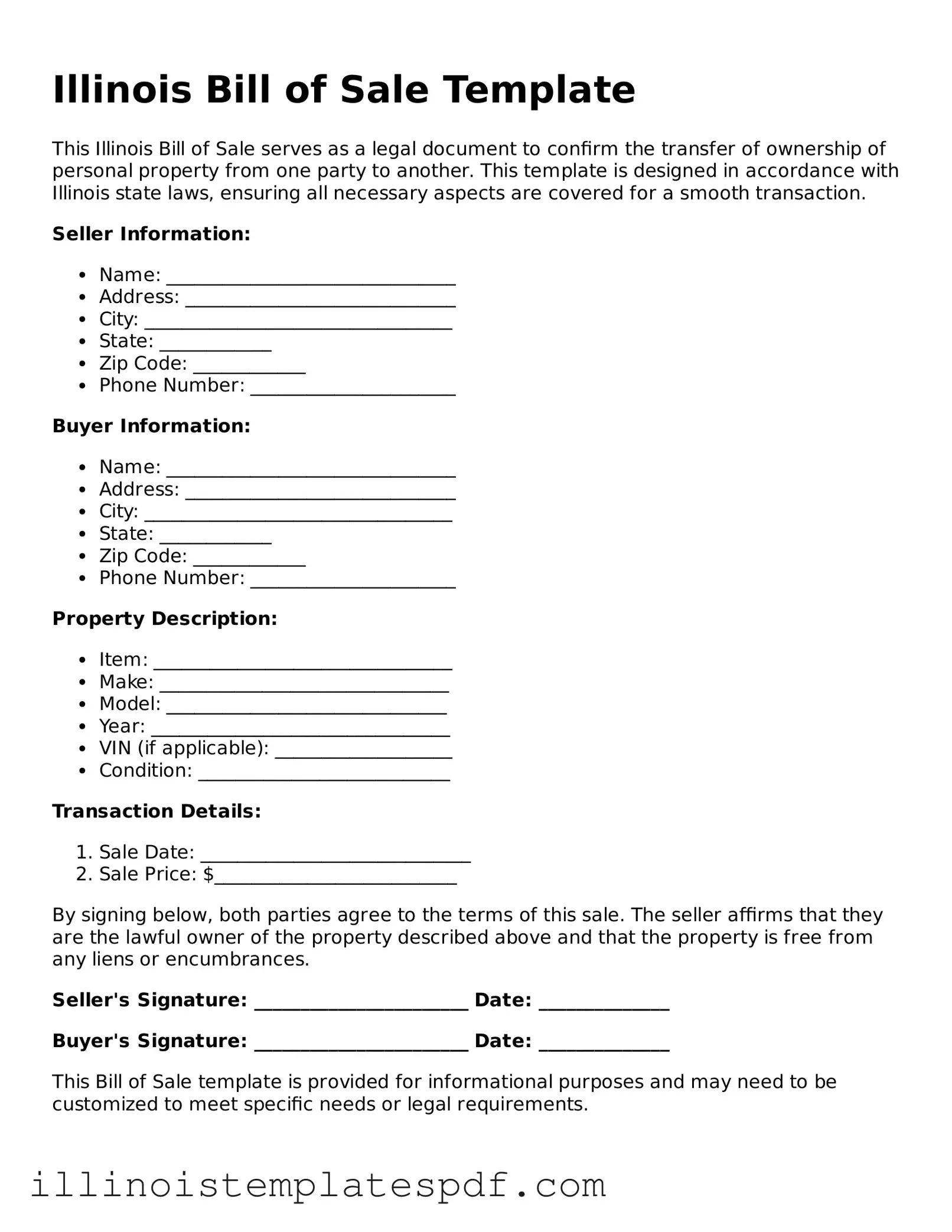 Illinois Bill of Sale Template
