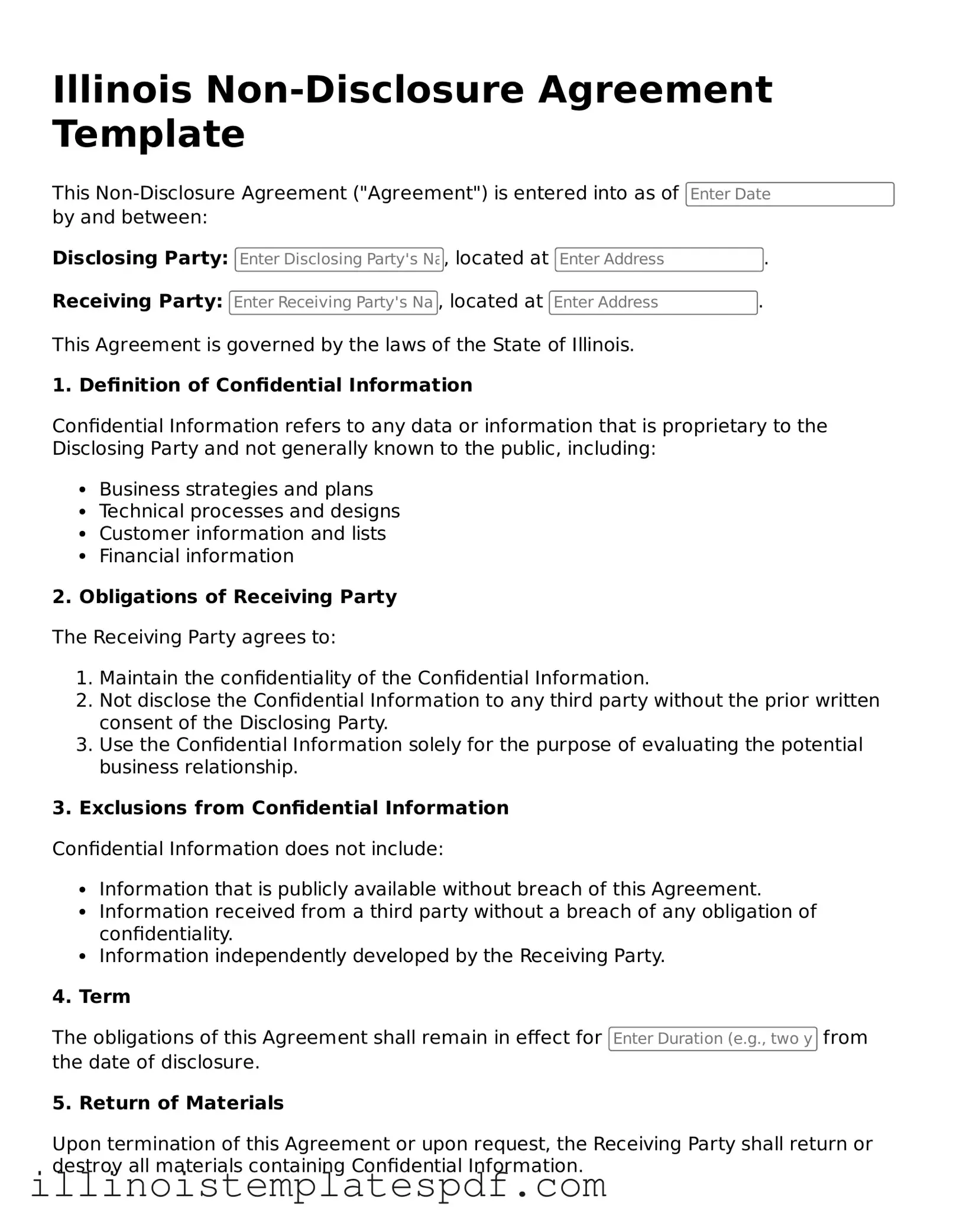 Illinois Non-disclosure Agreement Template