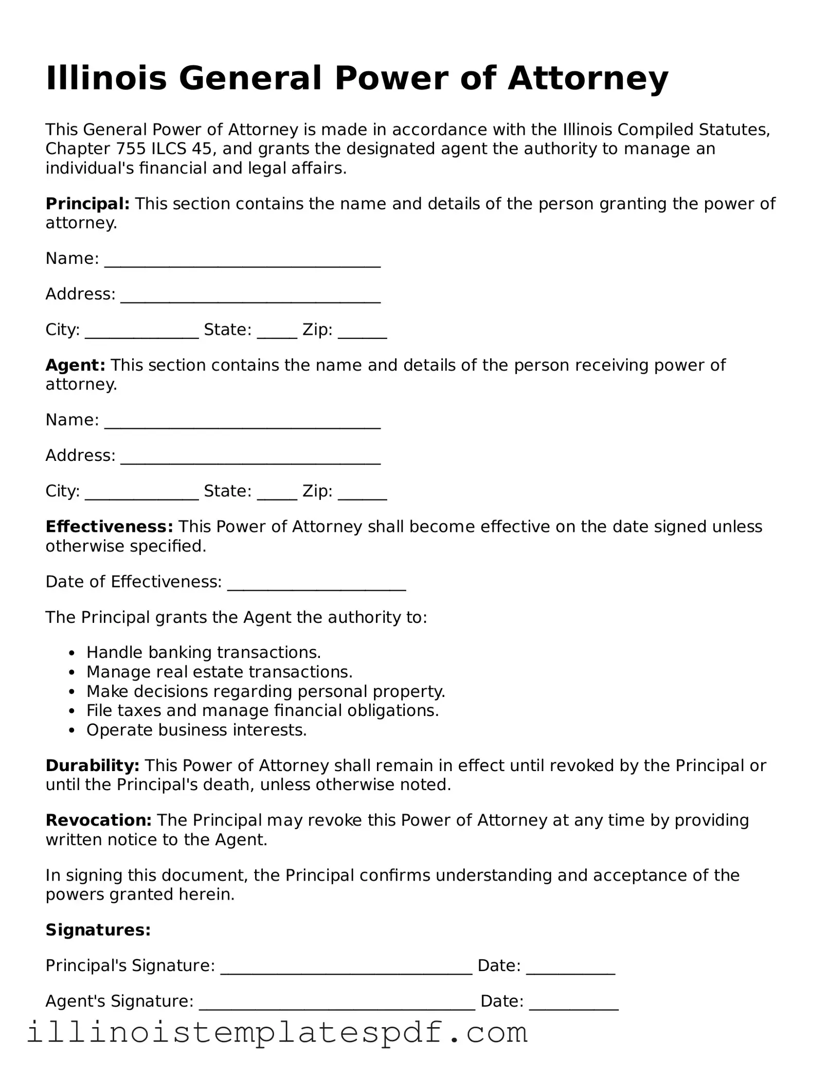 Illinois General Power of Attorney Template
