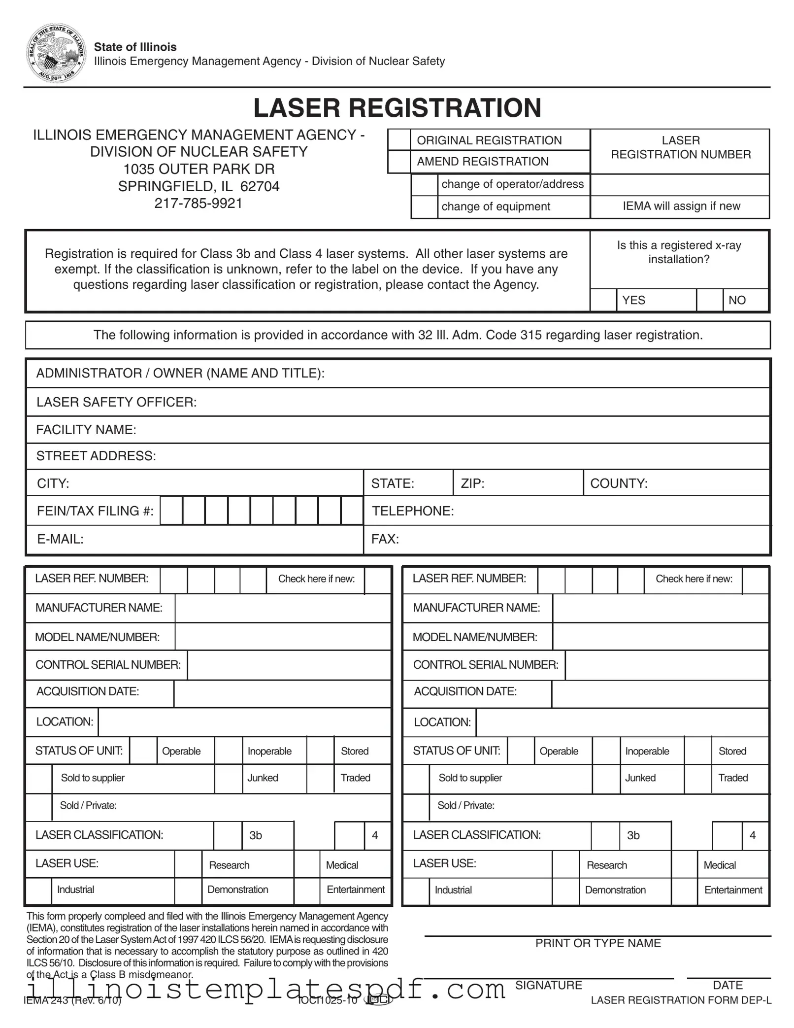Official Illinois Iema 243 Form in PDF