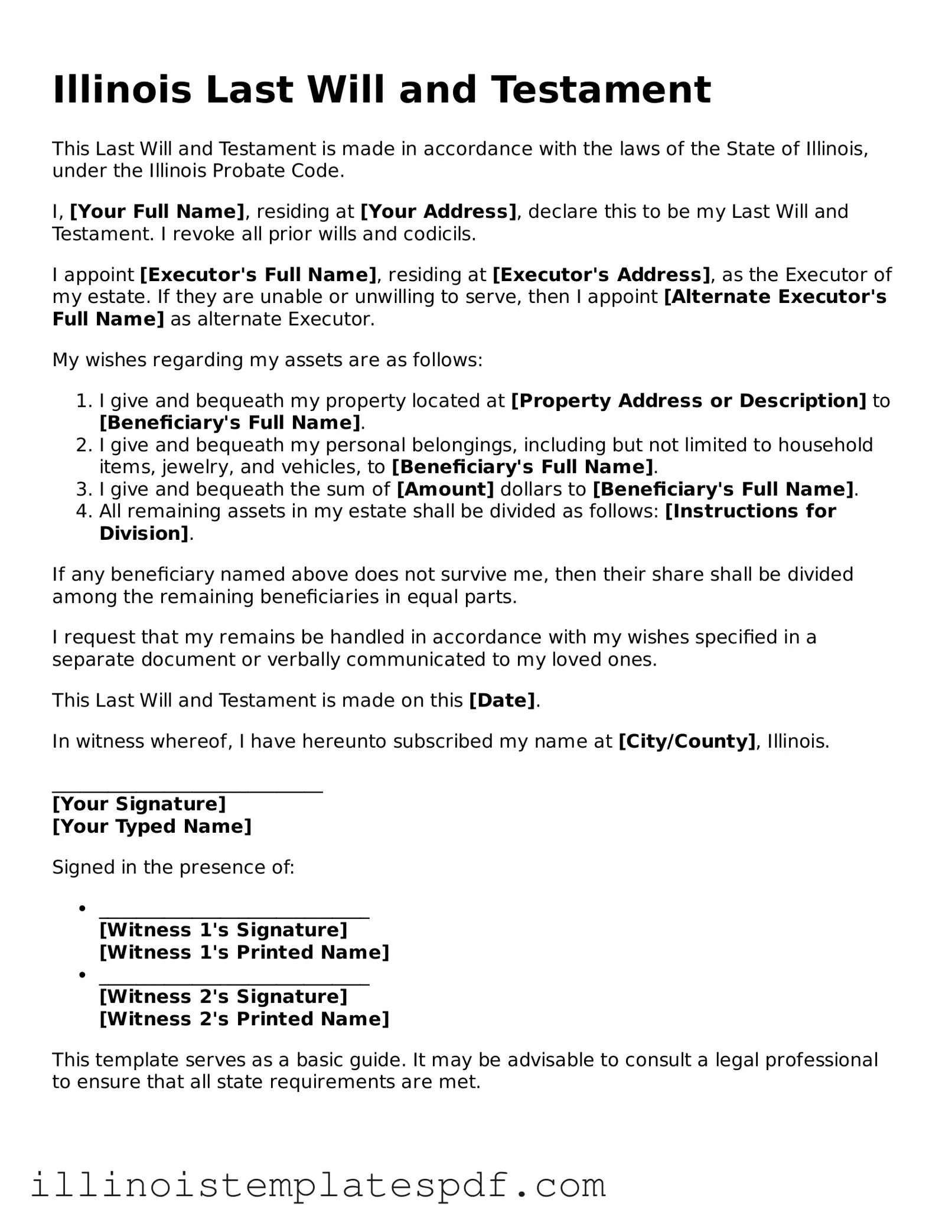 Illinois Last Will and Testament Template
