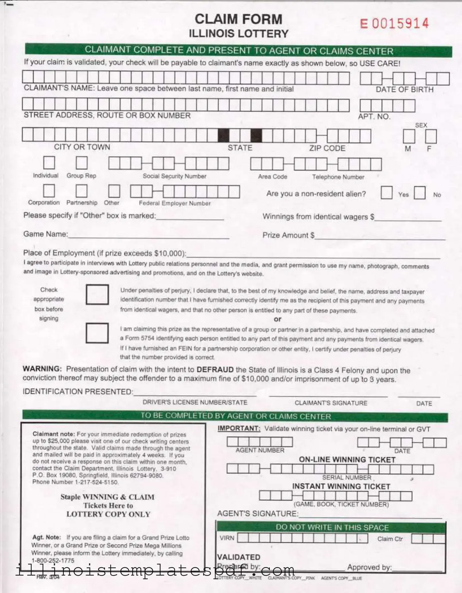 Official Illinois Lottery Claim Form in PDF