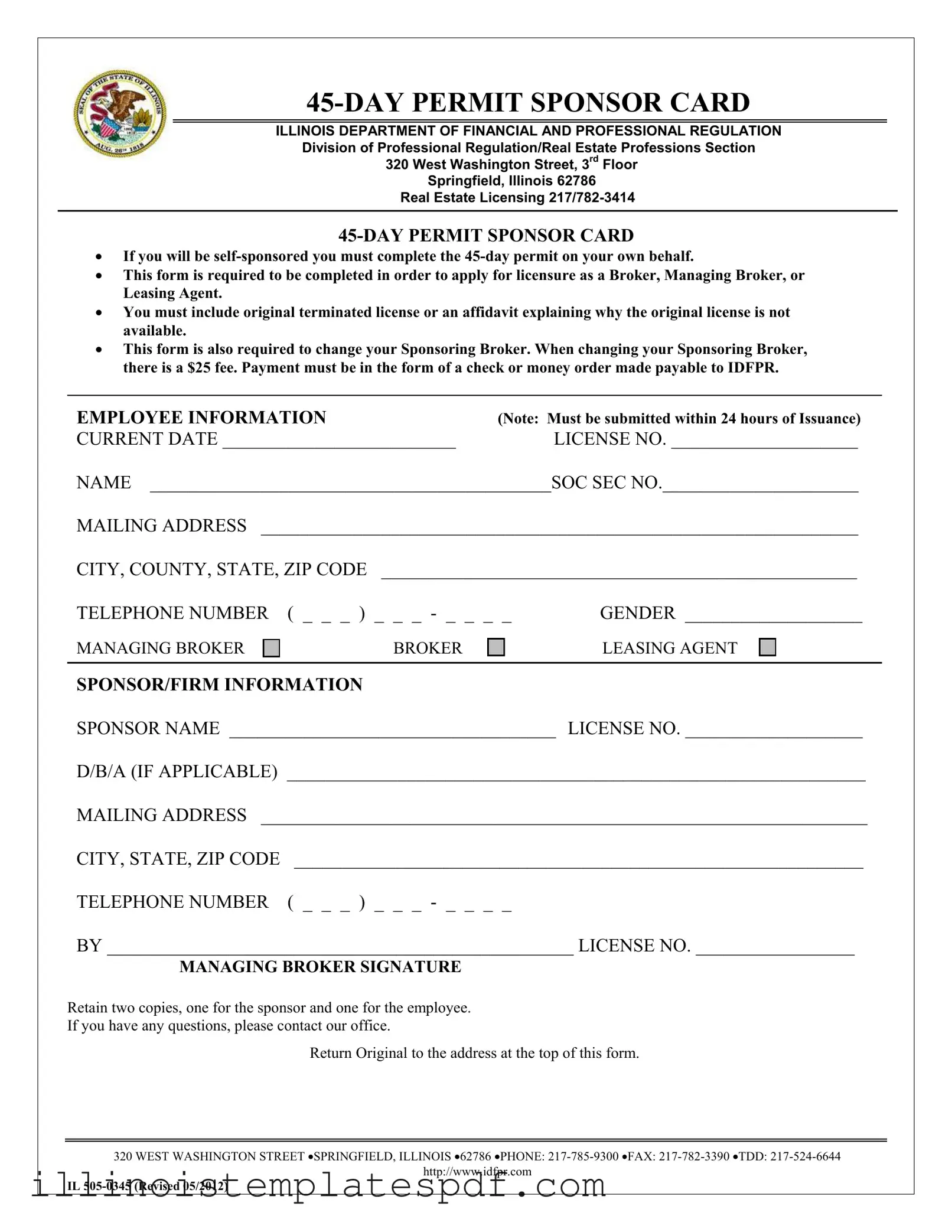 Official Illinois Permit Sponsor Card Form in PDF