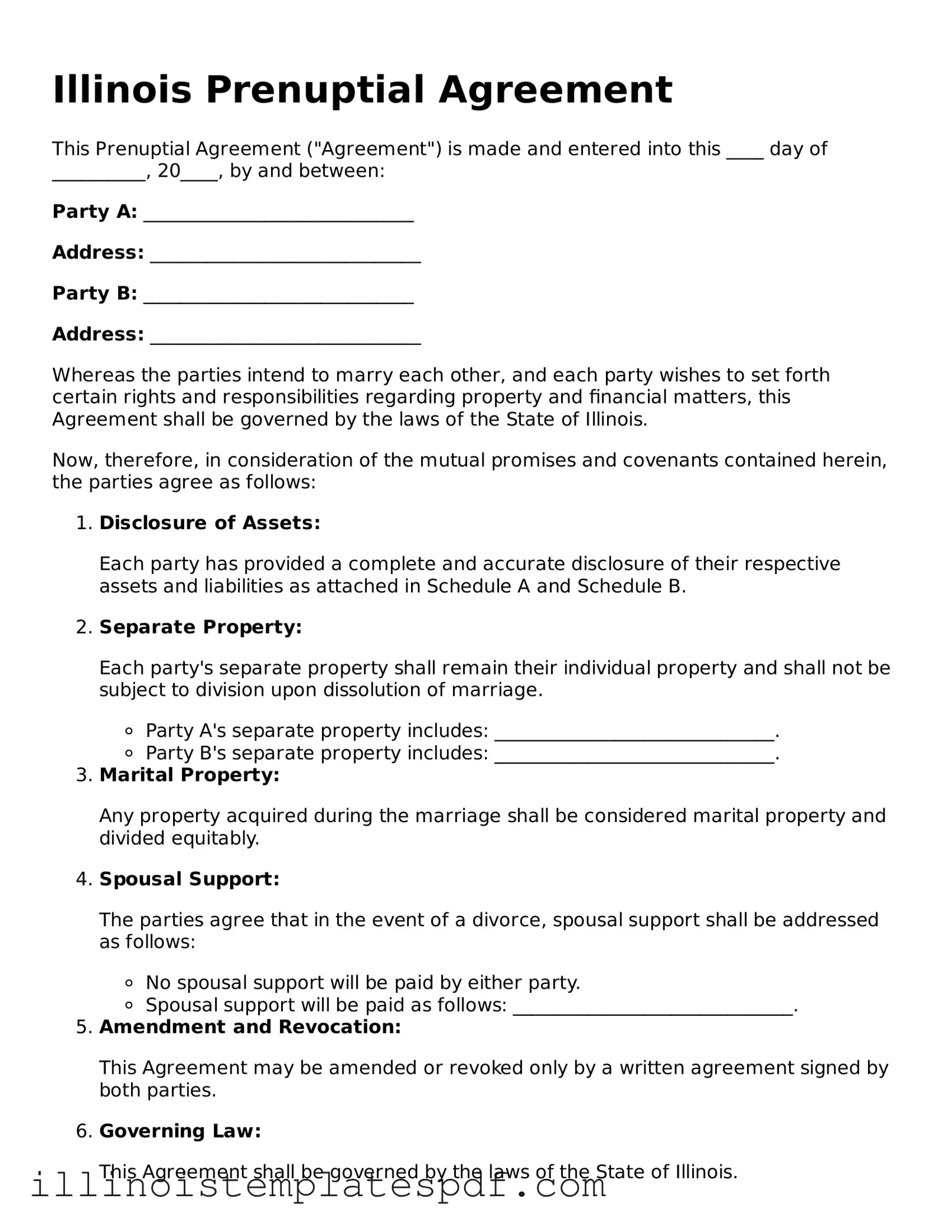Illinois Prenuptial Agreement Template