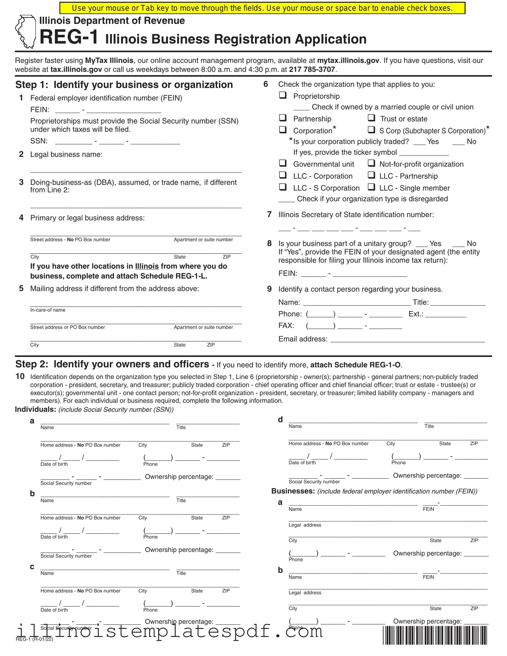 Official Illinois Reg 1 Form in PDF