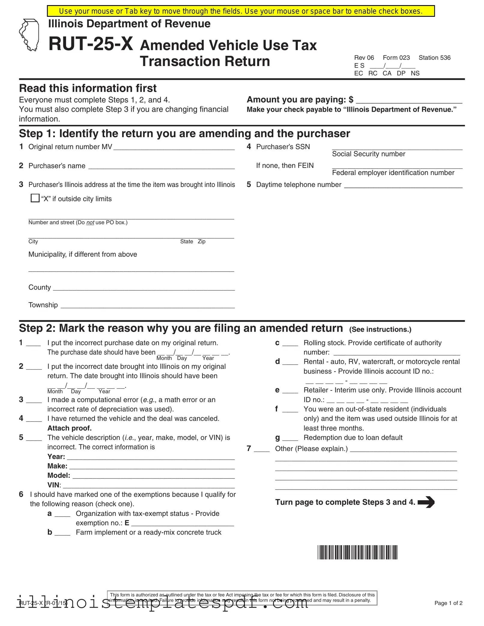 Official Illinois Rut 25 X Form in PDF