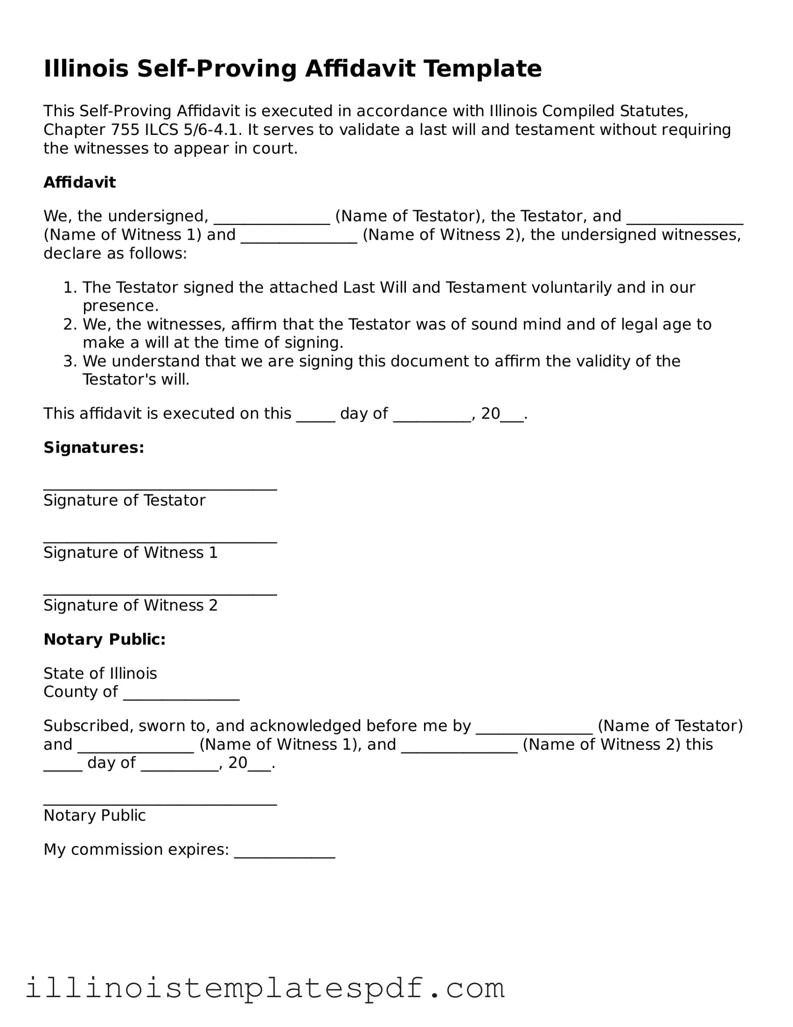 Illinois Self-Proving Affidavit Template