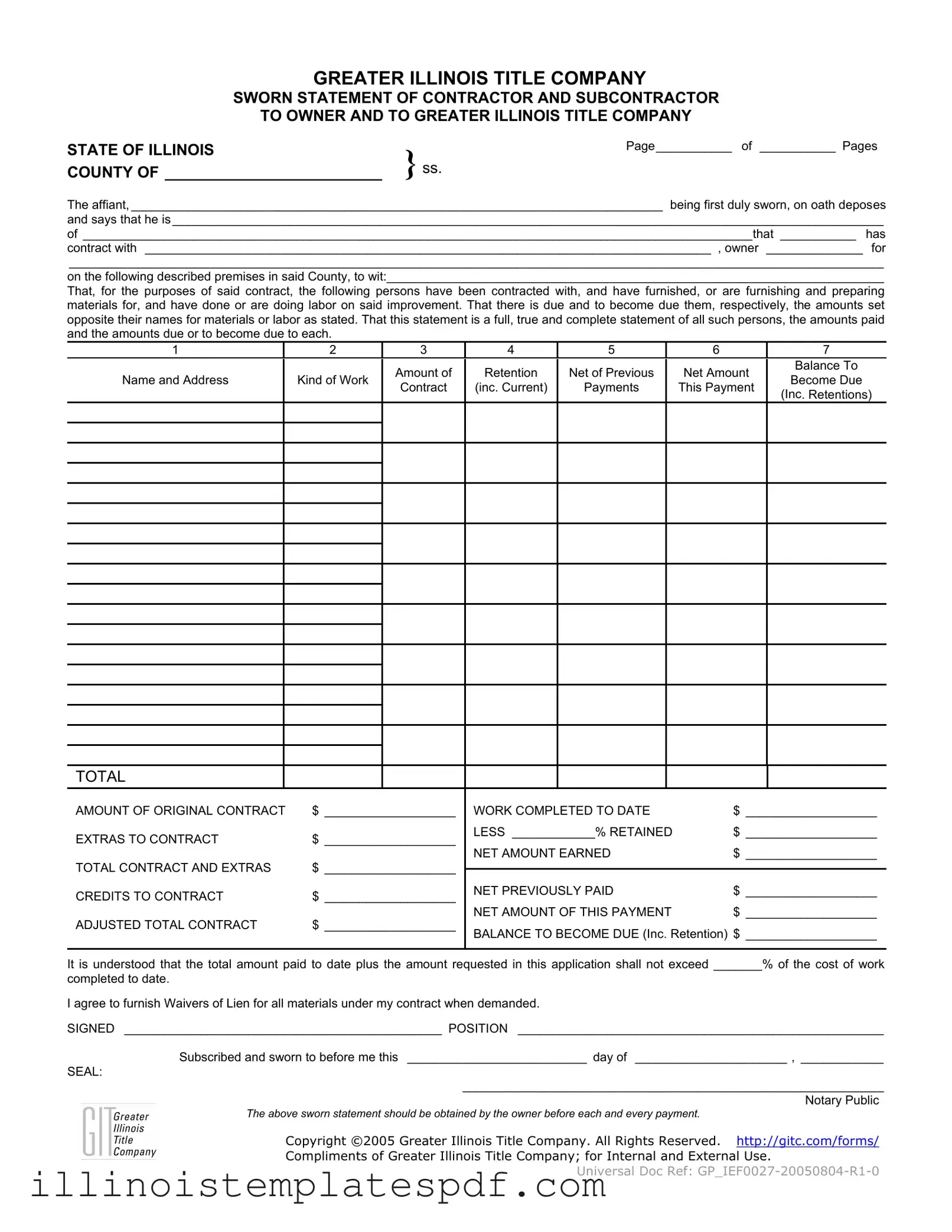 Official Illinois Sworn Statement Form in PDF