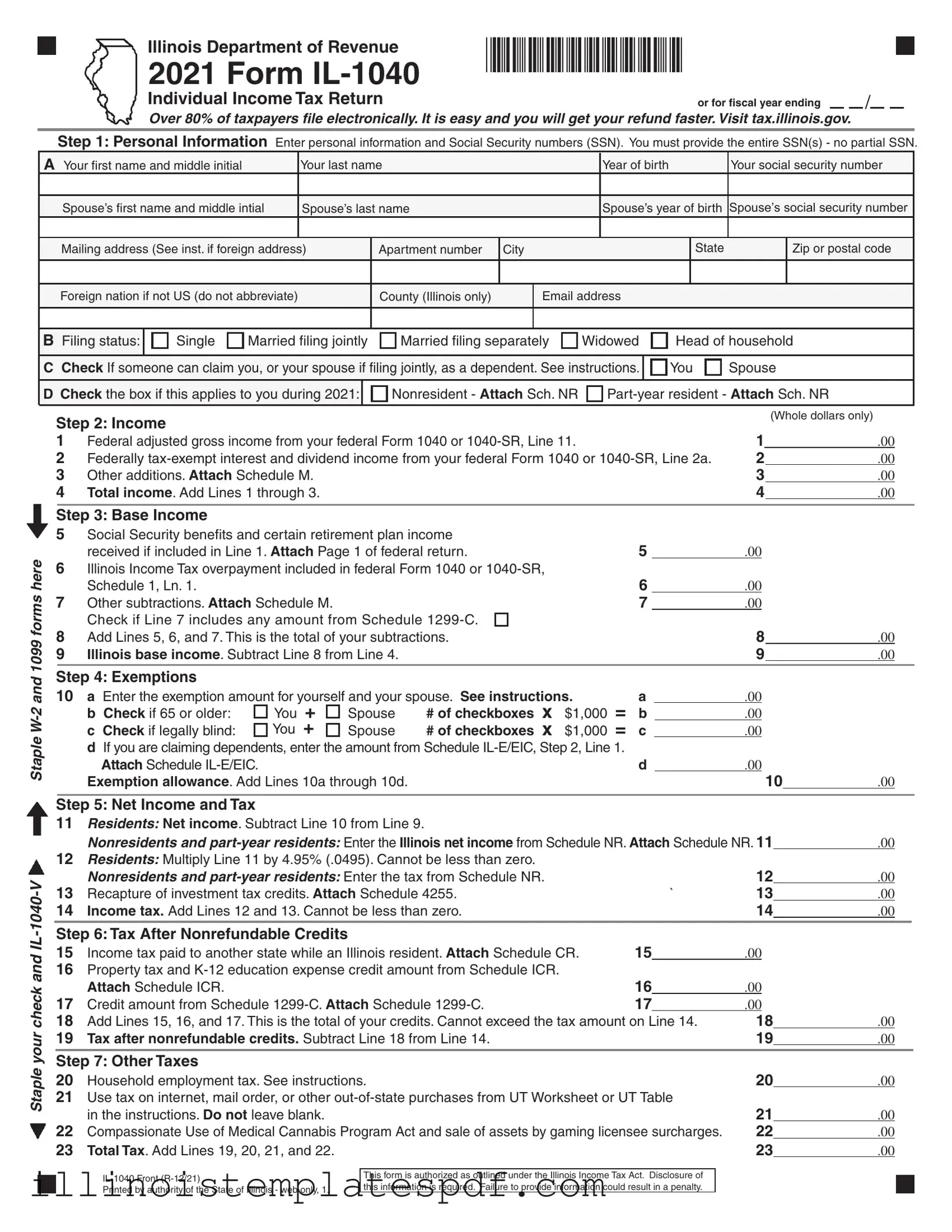 Official Illinois Tax Form in PDF