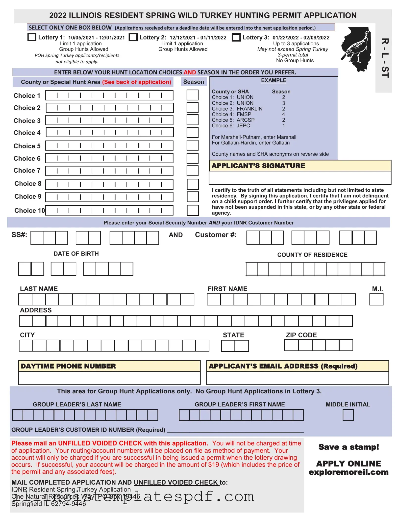 Official Illinois Turkey Permit Application Form in PDF