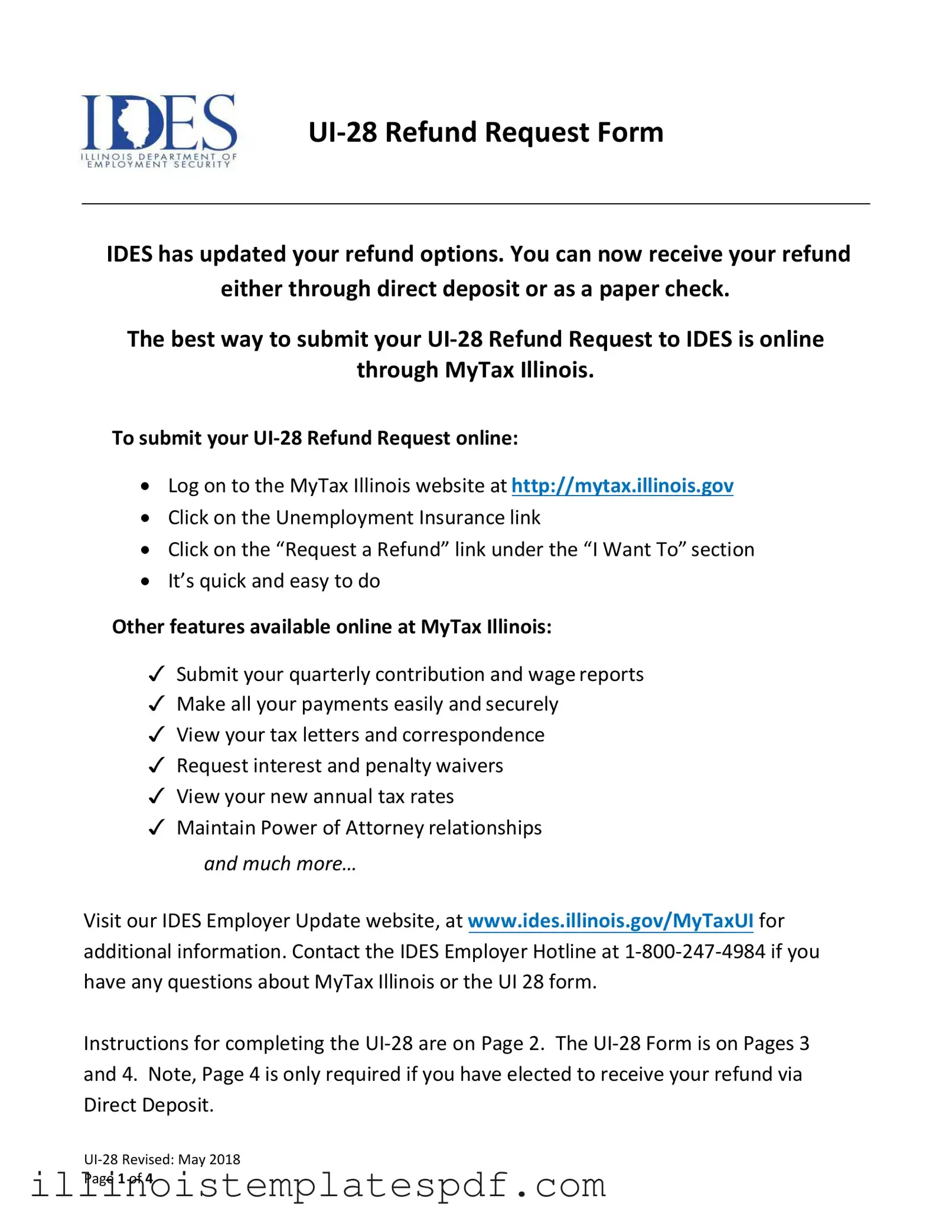 Official Illinois Ui 28 Form in PDF