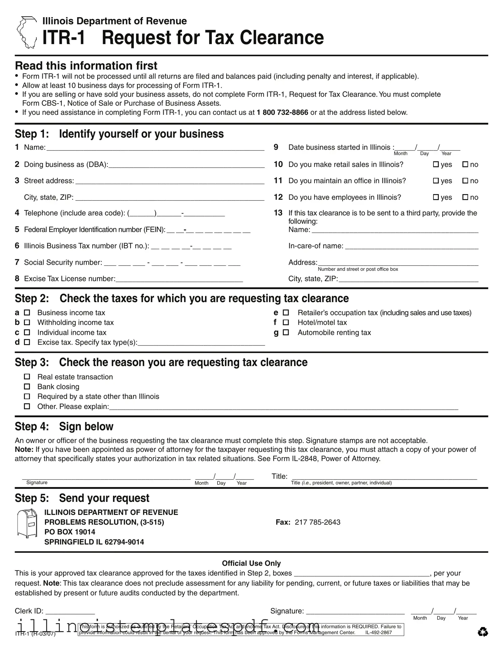 Official Itr 1 Illinois Form in PDF