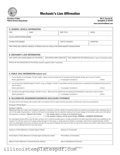 Official Cyberdrive Illinois Mechanics Lien Form in PDF