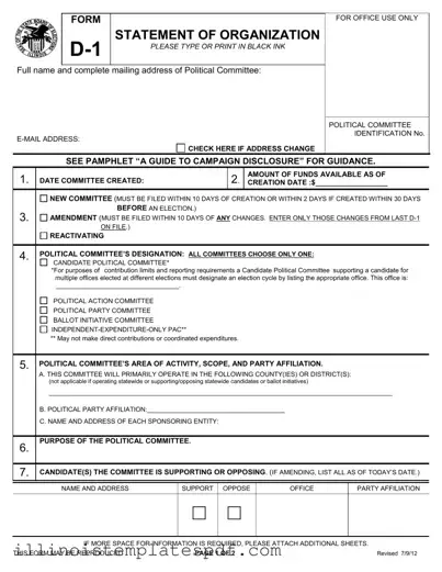 Official D 1 Statement Organization Illinois Form in PDF