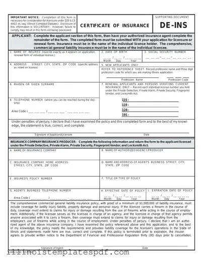 Official De Ins Illinois Form in PDF