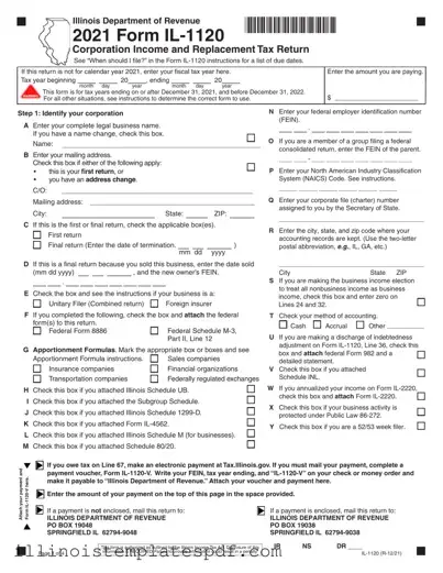 Official Illinois 1120 Form in PDF