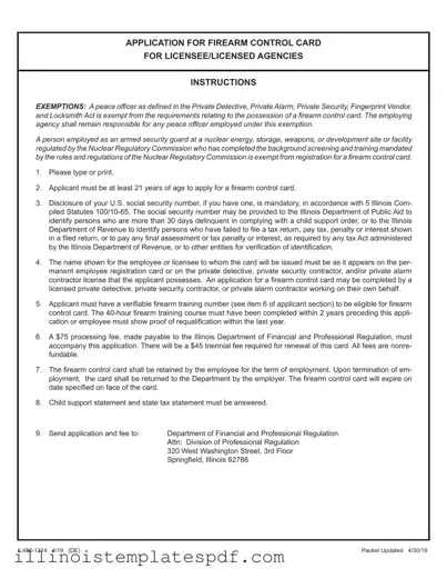 Official Illinois Application Firearm Form in PDF