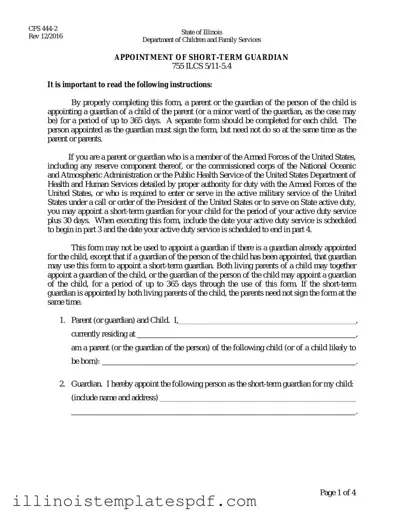 Official Illinois Appointment Short Term Guardian Form in PDF
