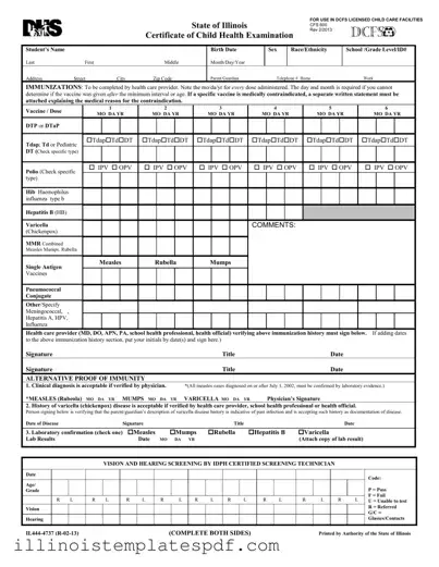 Official Illinois Child Health Examination Form in PDF