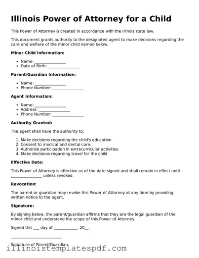 Illinois Power of Attorney for a Child Template