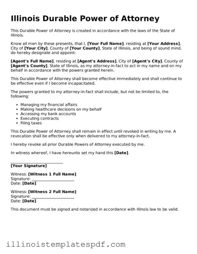 Illinois Durable Power of Attorney Template