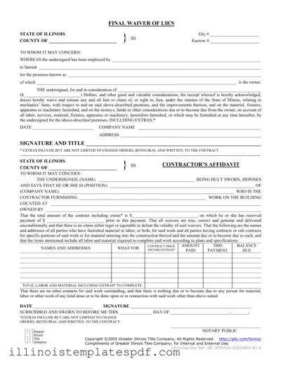 Official Illinois Final Waiver Of Lien Form in PDF