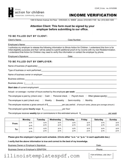 Official Illinois Income Verification Form in PDF