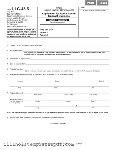 Official Illinois Llc 45 5 Form in PDF