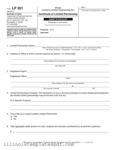 Official Illinois Lp 201 Form in PDF