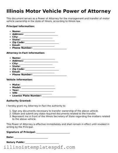 Illinois Motor Vehicle Power of Attorney Template