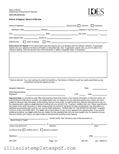 Official Illinois Notice Appeal Form in PDF