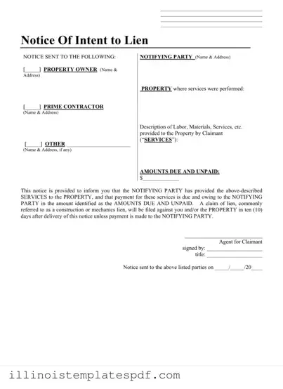 Official Illinois Notice Lien Form in PDF