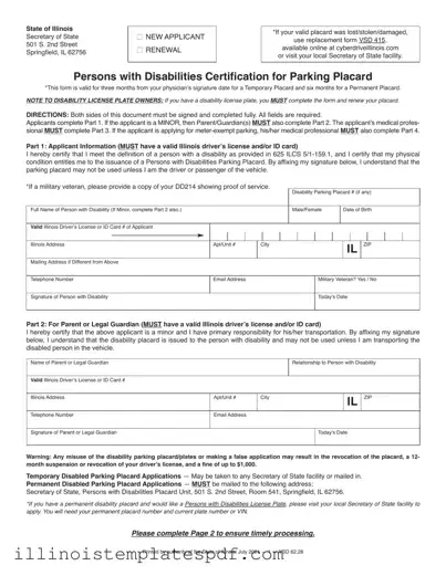Official Illinois Placard Form in PDF