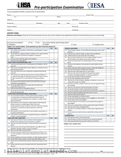 Official Illinois Pre Participation Physical Form in PDF