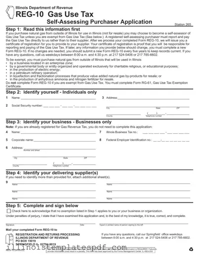 Official Illinois Reg 10 Form in PDF