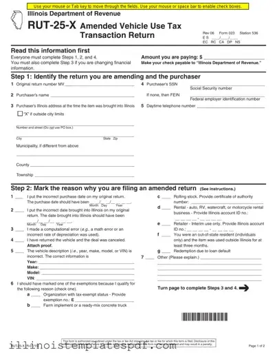Official Illinois Rut 25 X Form in PDF