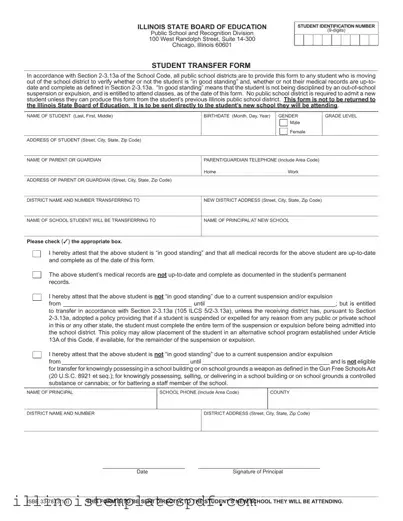 Official Illinois School Transfer Form in PDF