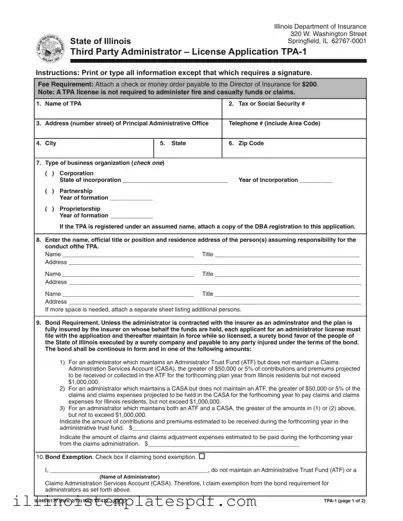 Official Illinois Tpa 1 Form in PDF