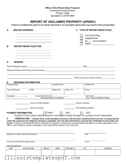 Official Illinois Unclaimed Property Reporting Form in PDF