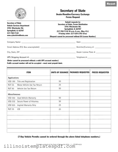 Official Illinois Vsd 190 Form in PDF